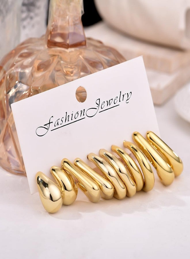 FOURPG 10 Pairs Chunky Gold Earrings for Women Hypoallergenic Trendy Thick Gold Plated Hoop Earrings Set Lightweight Jewelry - Image 3